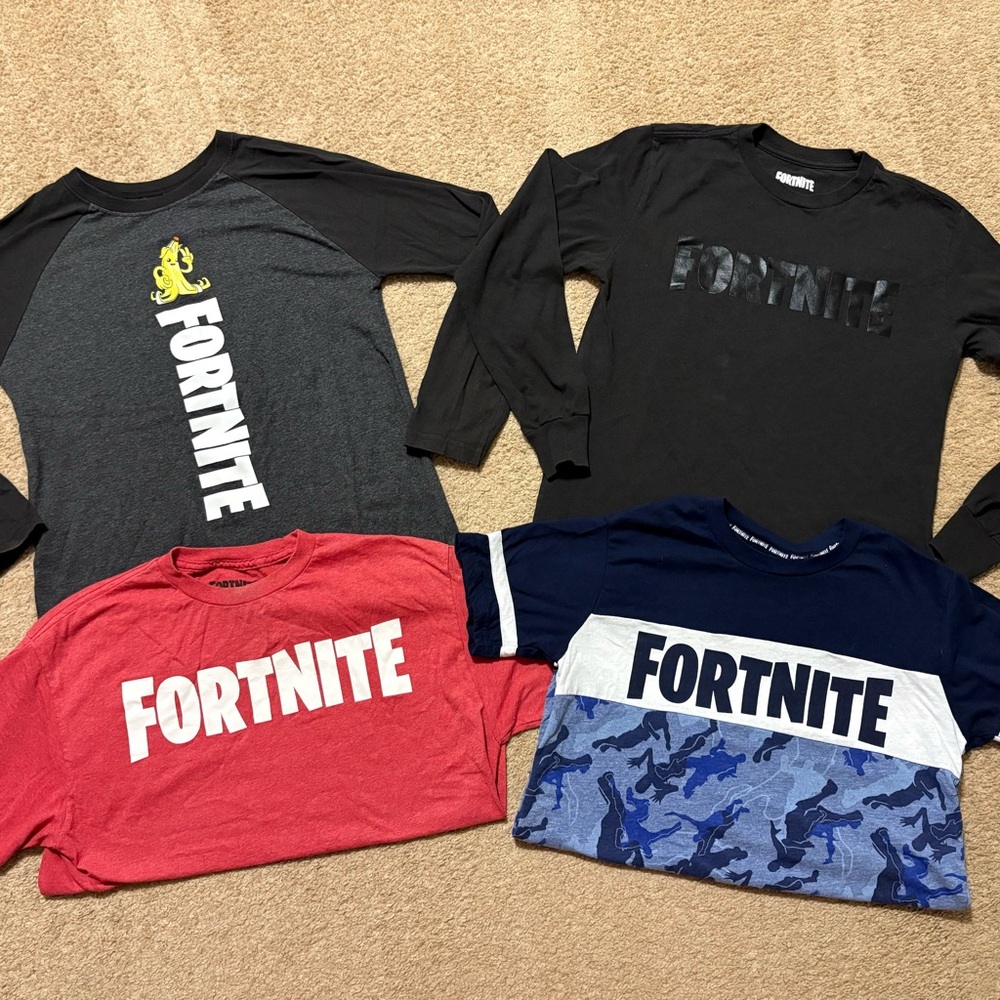 FORTNITE Kids Long Sleeve and T-Shirt lot - Black, Red, Blue, size L (10/12)